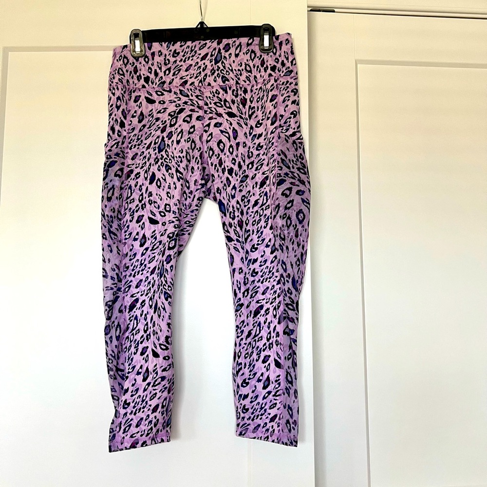 Fabletics Powerhold Lilac Cheetah Crop Leggings